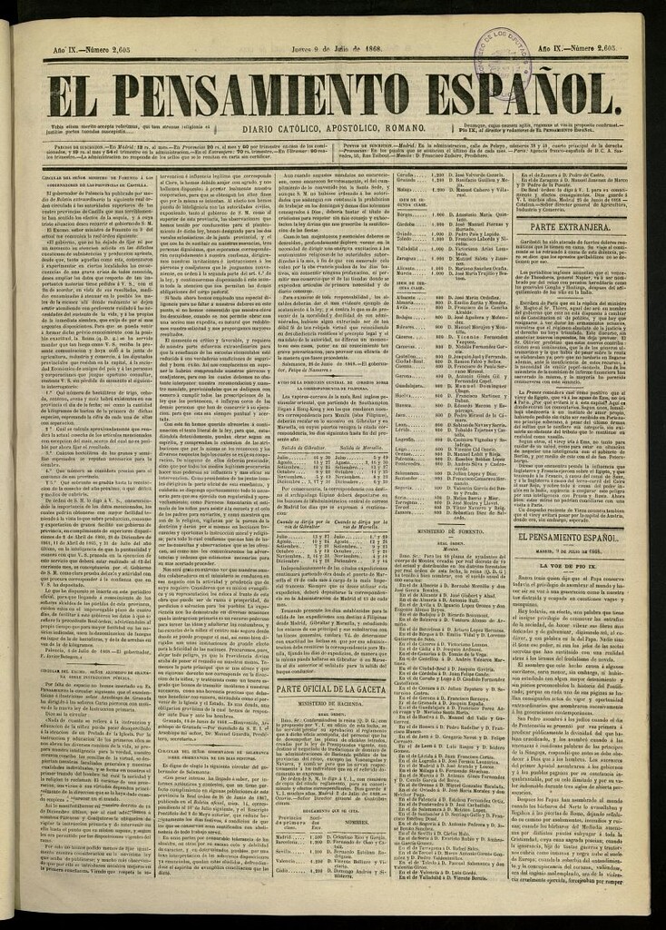 Miniatura de El Pensamiento Español del 9 de julio de 1868, nº 2605