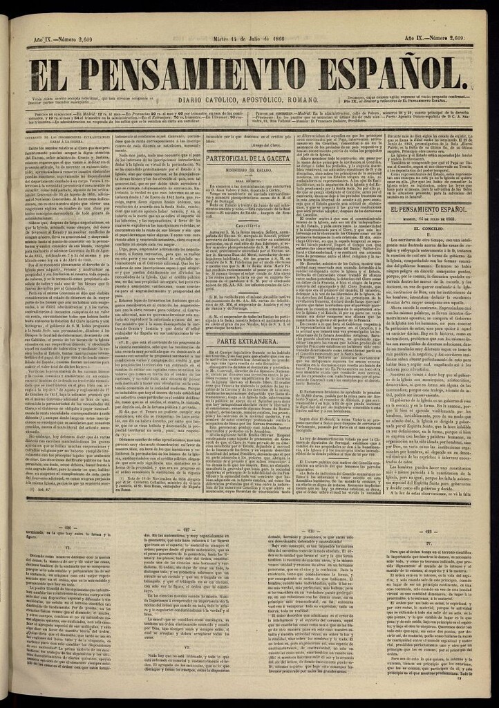 Miniatura de El Pensamiento Español del 14 de julio de 1868, nº 2609