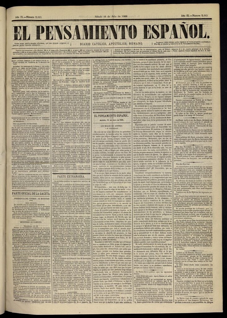 Miniatura de El Pensamiento Español del 18 de julio de 1868, nº 2613