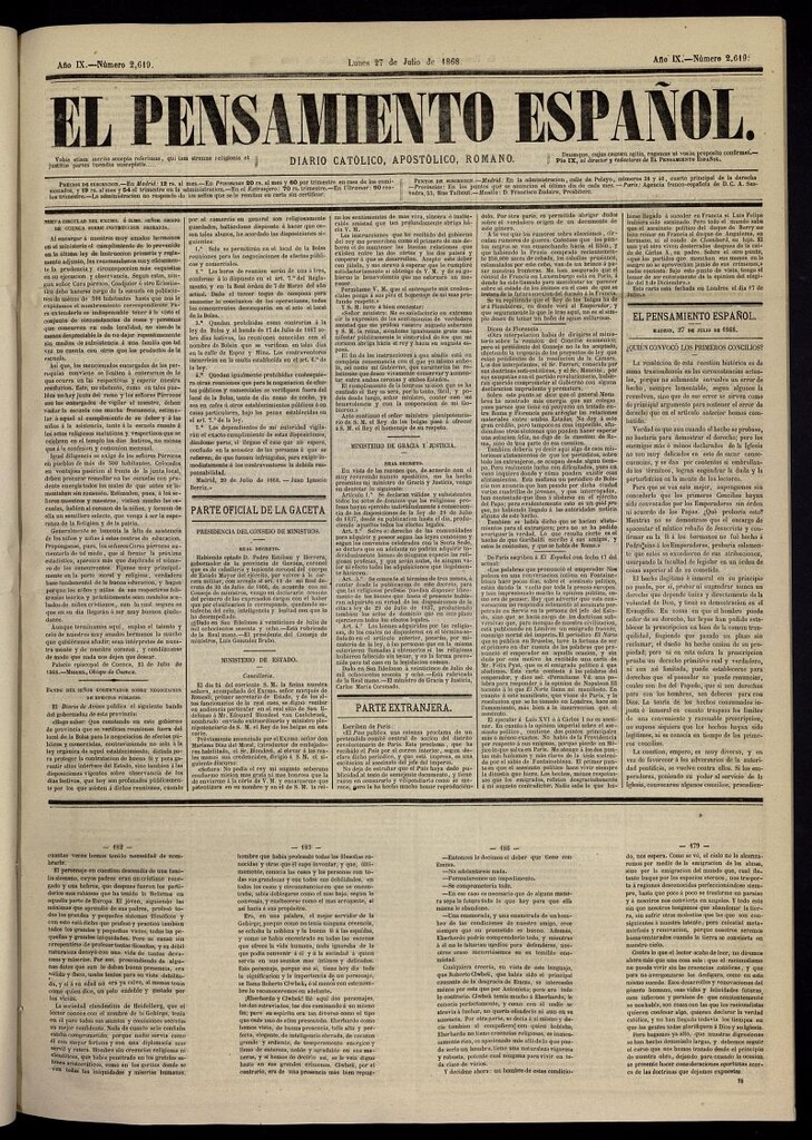 Miniatura de El Pensamiento Español del 27 de julio de 1868, nº 2619