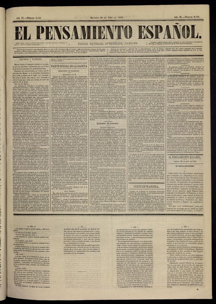 Miniatura de El Pensamiento Español del 29 de julio de 1868, nº 2621