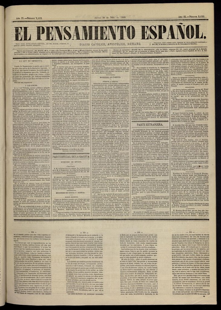 Miniatura de El Pensamiento Español del 30 de julio de 1868, nº 2622