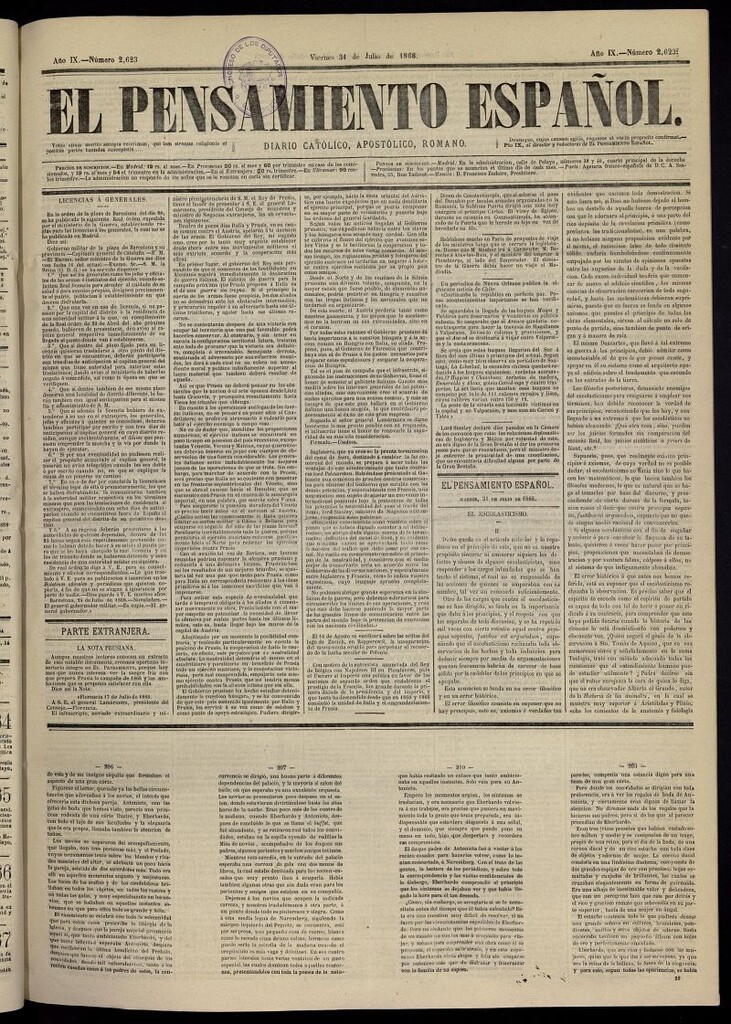 Miniatura de El Pensamiento Español del 31 de julio de 1868, nº 2623