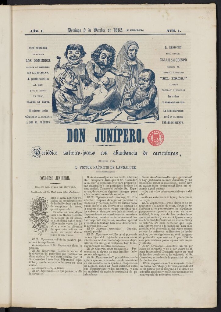 Miniatura de Don Junípero: periódico satírico jocoso con abundancia de caricaturas