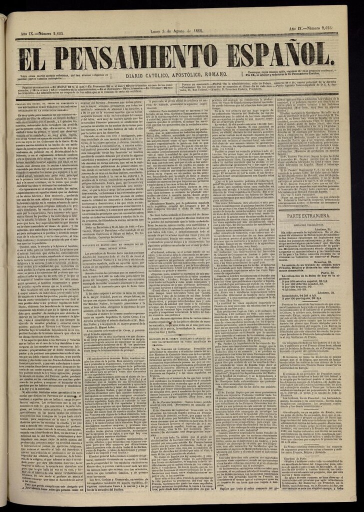 Miniatura de El Pensamiento Español del 3 de agosto de 1868, nº 2625