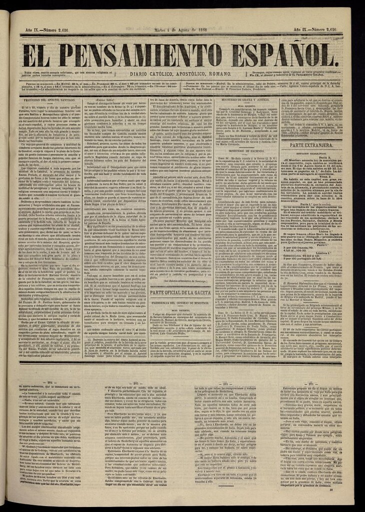 Miniatura de El Pensamiento Español del 4 de agosto de 1868, nº 2626