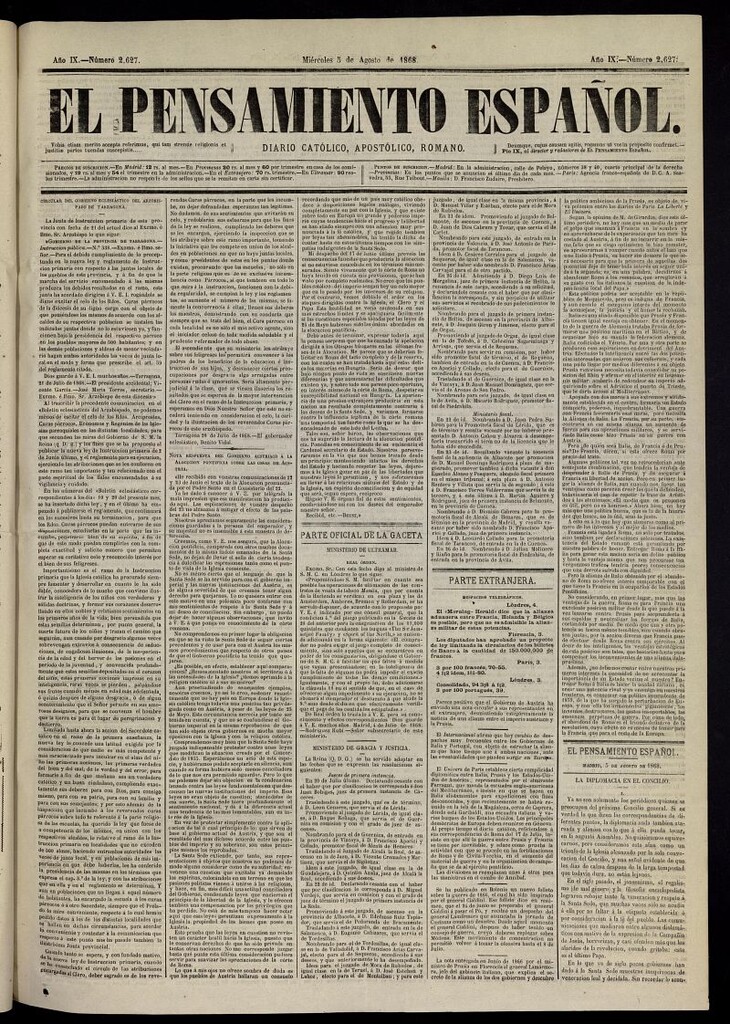 Miniatura de El Pensamiento Español del 5 de agosto de 1868, nº 2627