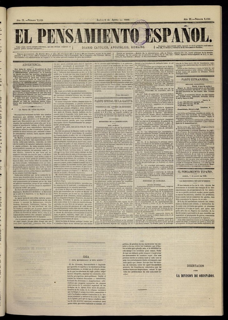 Miniatura de El Pensamiento Español del 6 de agosto de 1868, nº 2628