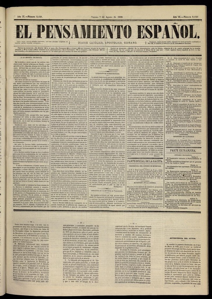 Miniatura de El Pensamiento Español del 7 de agosto de 1868, nº 2629