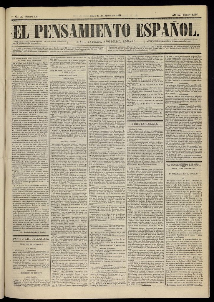 Miniatura de El Pensamiento Español del 10 de agosto de 1868, nº 2631