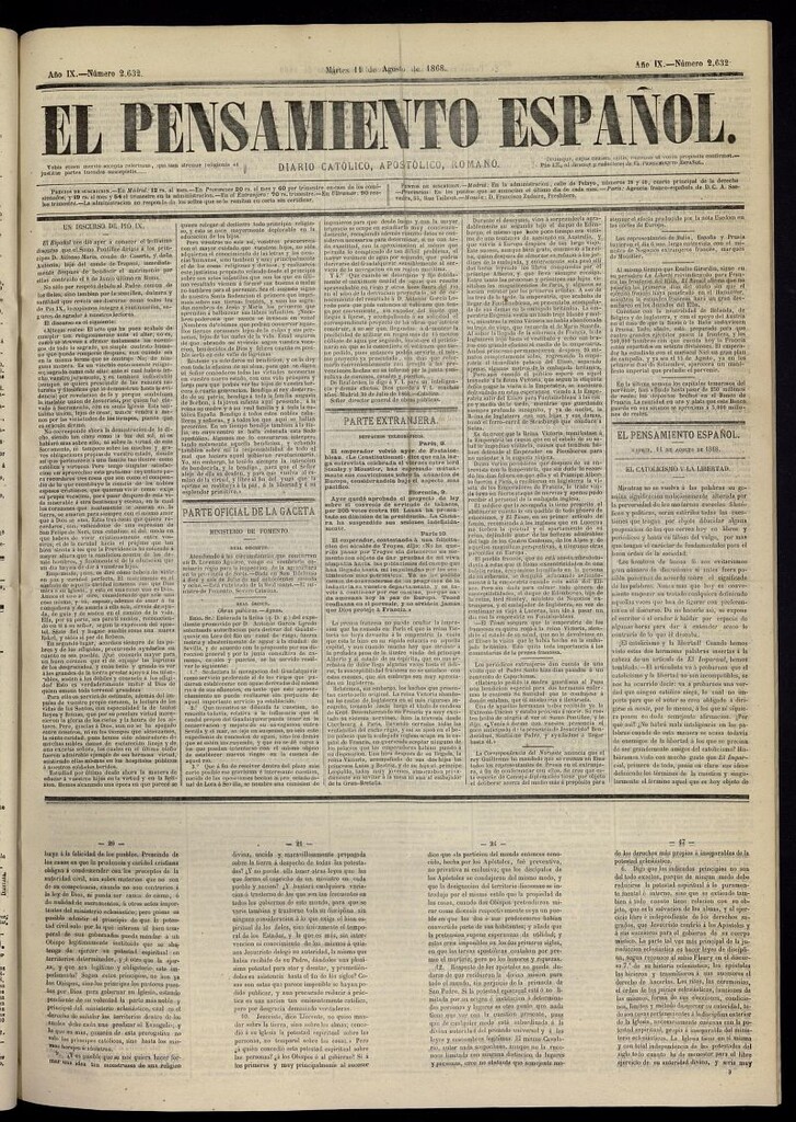 Miniatura de El Pensamiento Español del 11 de agosto de 1868, nº 2632