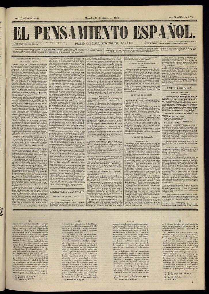Miniatura de El Pensamiento Español del 12 de agosto de 1868, nº 2633