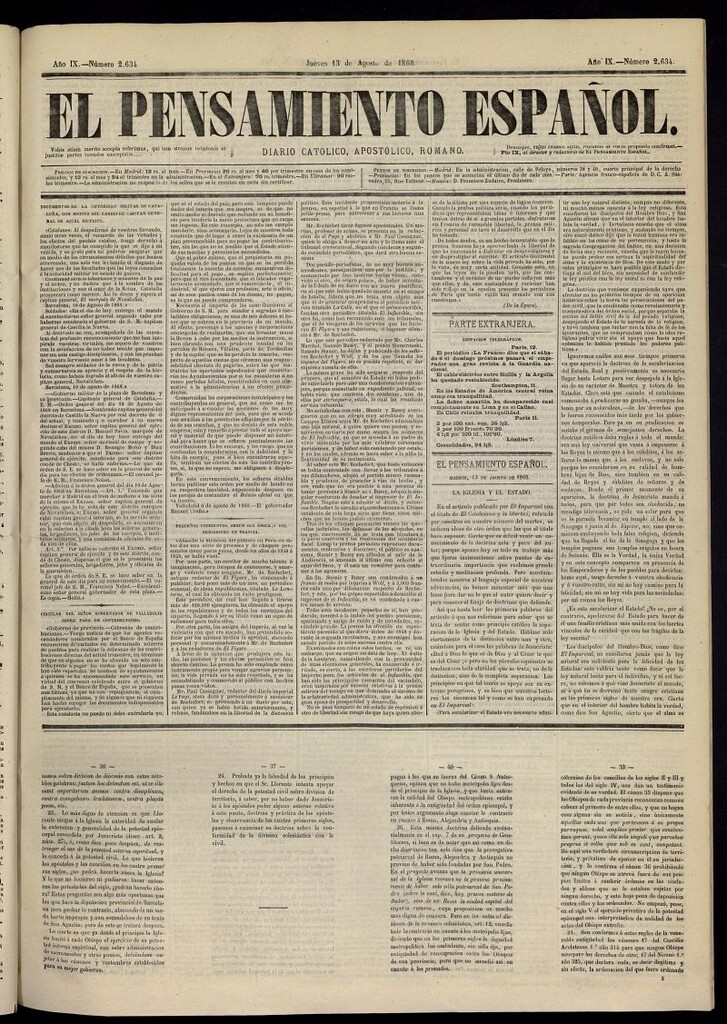Miniatura de El Pensamiento Español del 13 de agosto de 1868, nº 2634