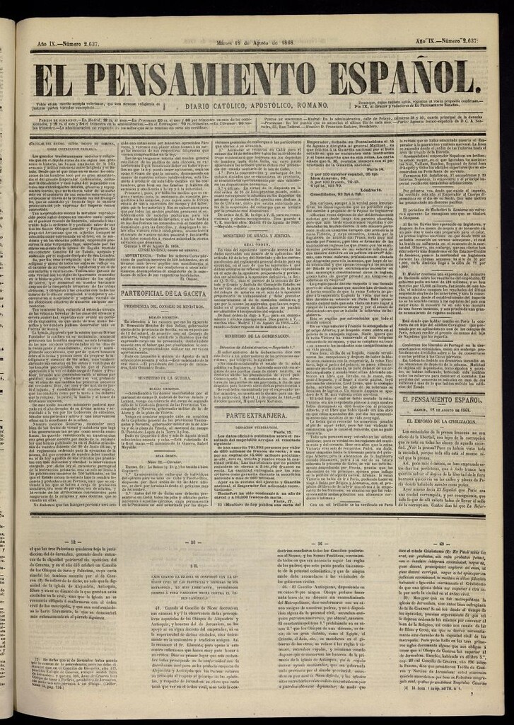 Miniatura de El Pensamiento Español del 18 de agosto de 1868, nº 2637