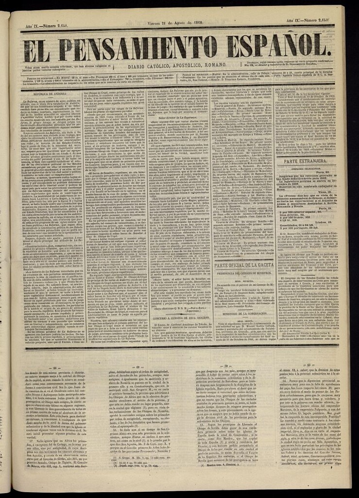 Miniatura de El Pensamiento Español del 21 de agosto de 1868, nº 2640