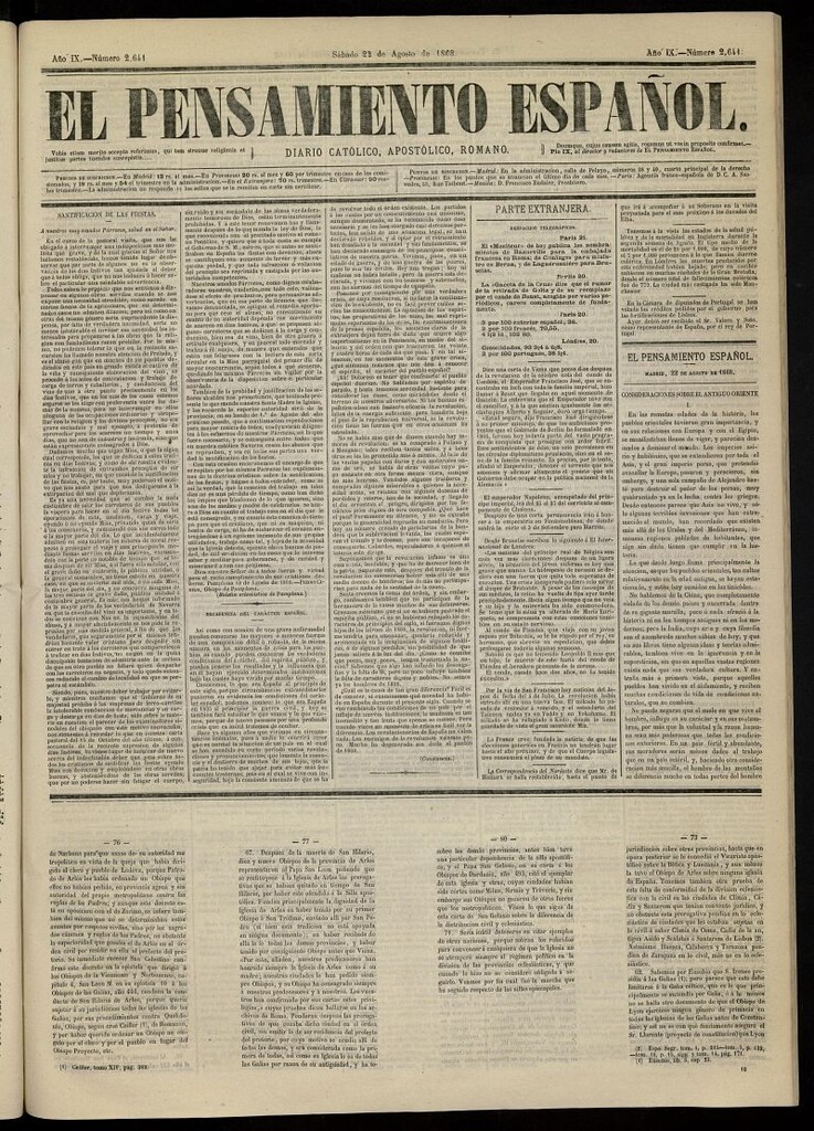 Miniatura de El Pensamiento Español del 22 de agosto de 1868, nº 2641