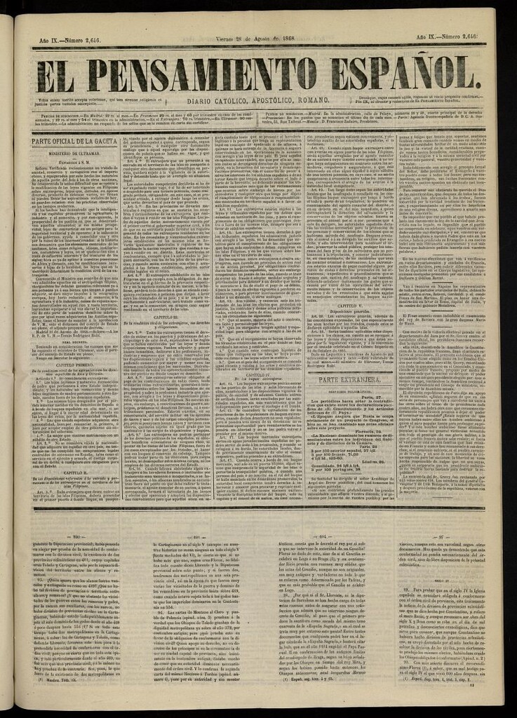 Miniatura de El Pensamiento Español del 28 de agosto de 1868, nº 2646