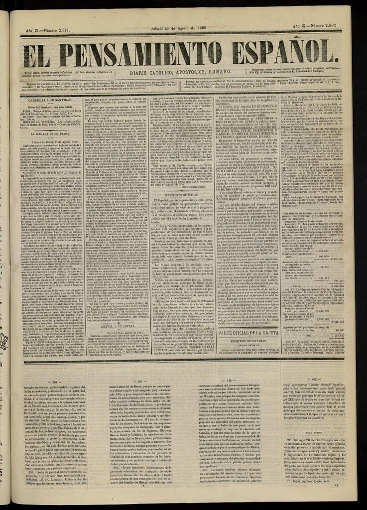 Miniatura de El Pensamiento Español del 29 de agosto de 1868, nº 2647