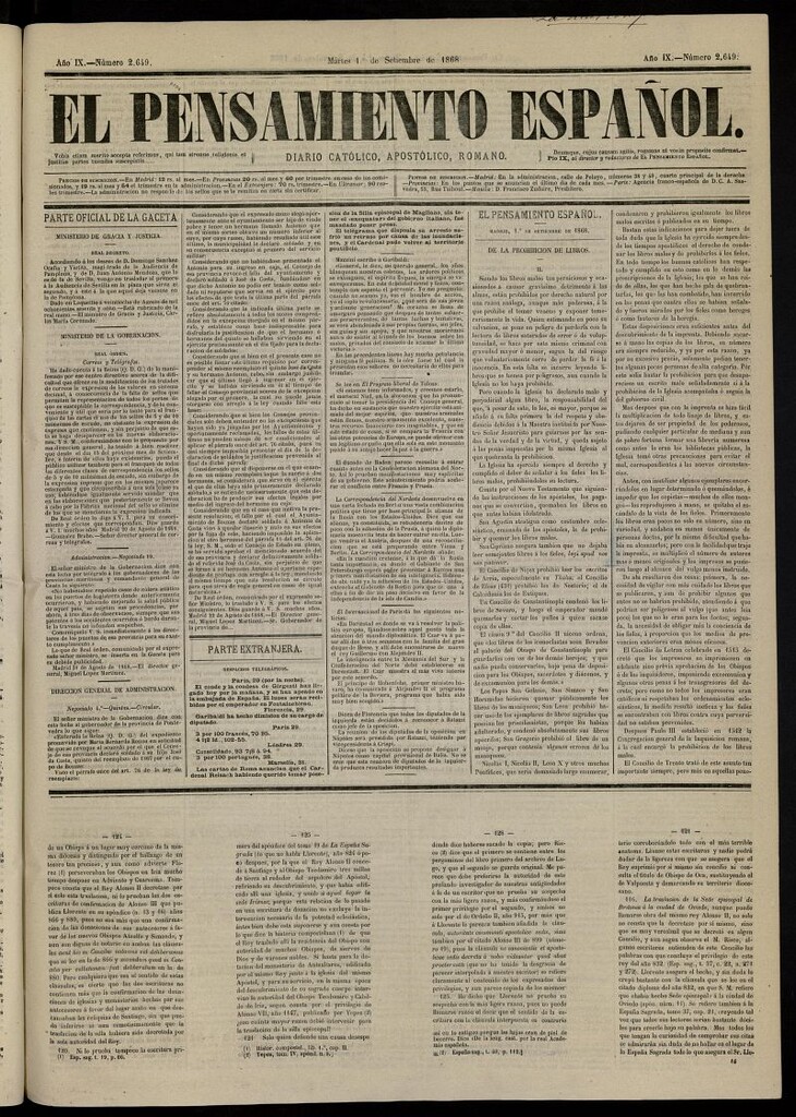 Miniatura de El Pensamiento Español del 1 de septiembre de 1868, nº 2649