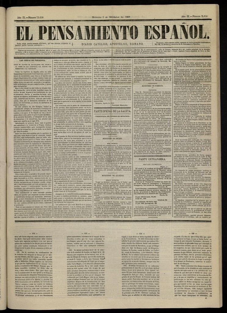 Miniatura de El Pensamiento Español del 2 de septiembre de 1868, nº 2650