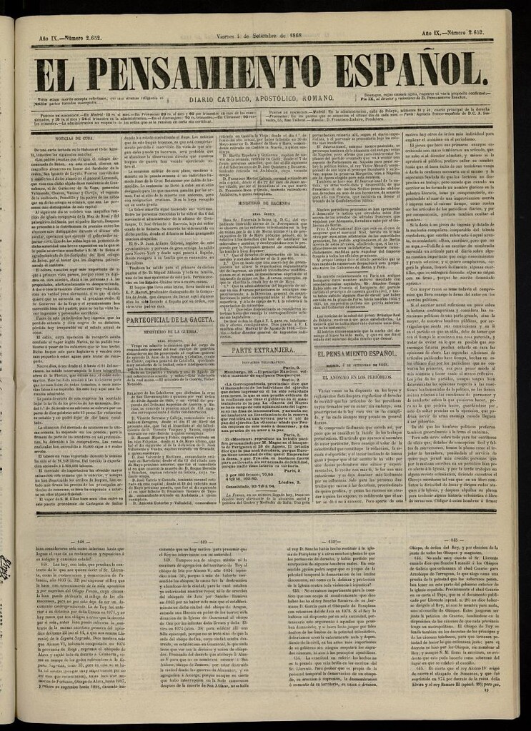 Miniatura de El Pensamiento Español del 4 de septiembre de 1868, nº 2652