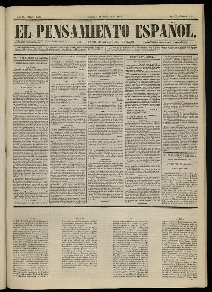 Miniatura de El Pensamiento Español del 5 de septiembre de 1868, nº 2653