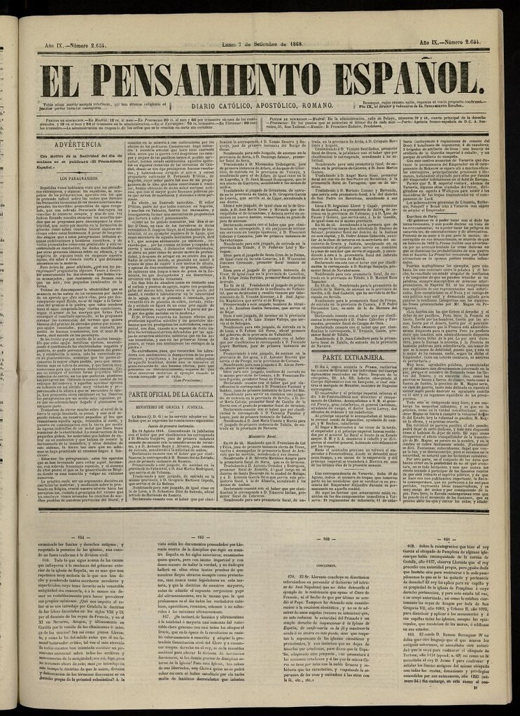 Miniatura de El Pensamiento Español del 7 de septiembre de 1868, nº 2654