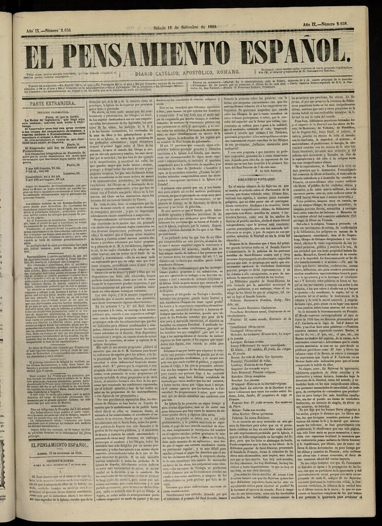 Miniatura de El Pensamiento Español del 12 de septiembre de 1868, nº 2658