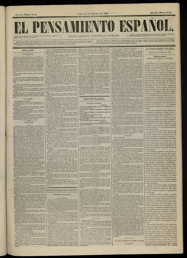 Miniatura de El Pensamiento Español del 14 de septiembre de 1868, nº 2659