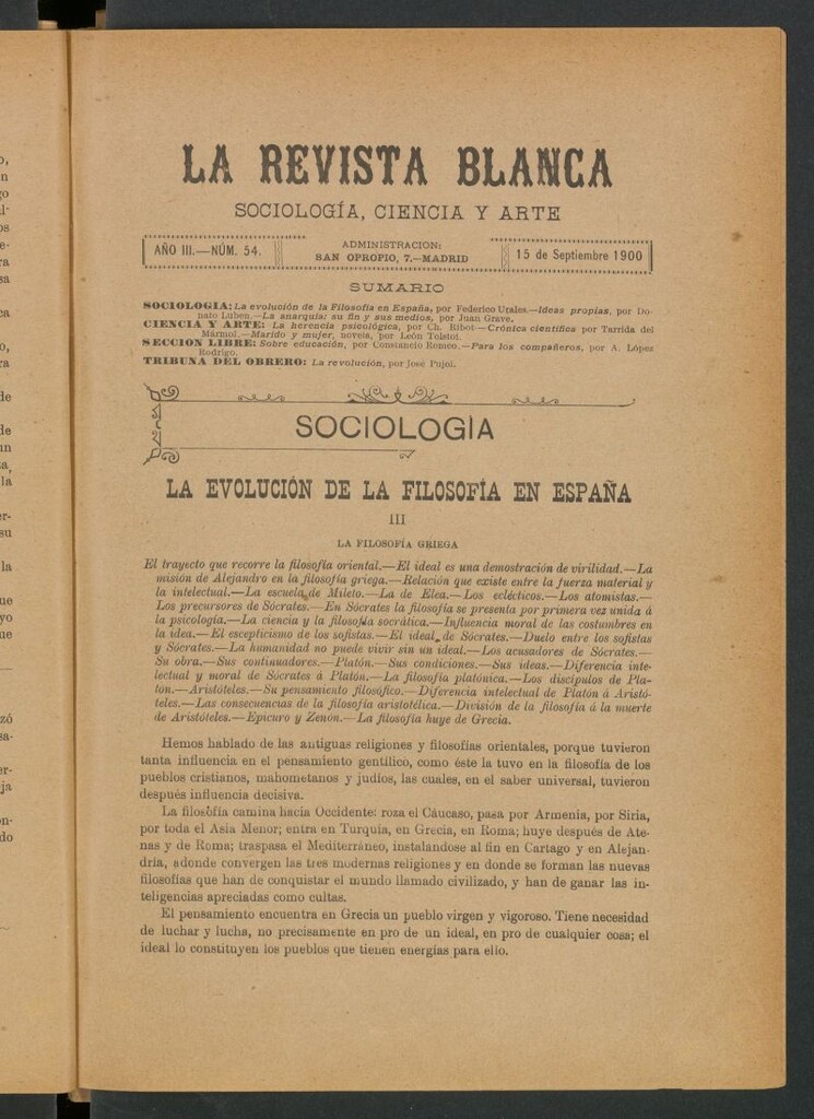 Miniatura de La Revista Blanca : publicación quincenal de sociología, ciencias y artes del 15 de septiembre de 1900