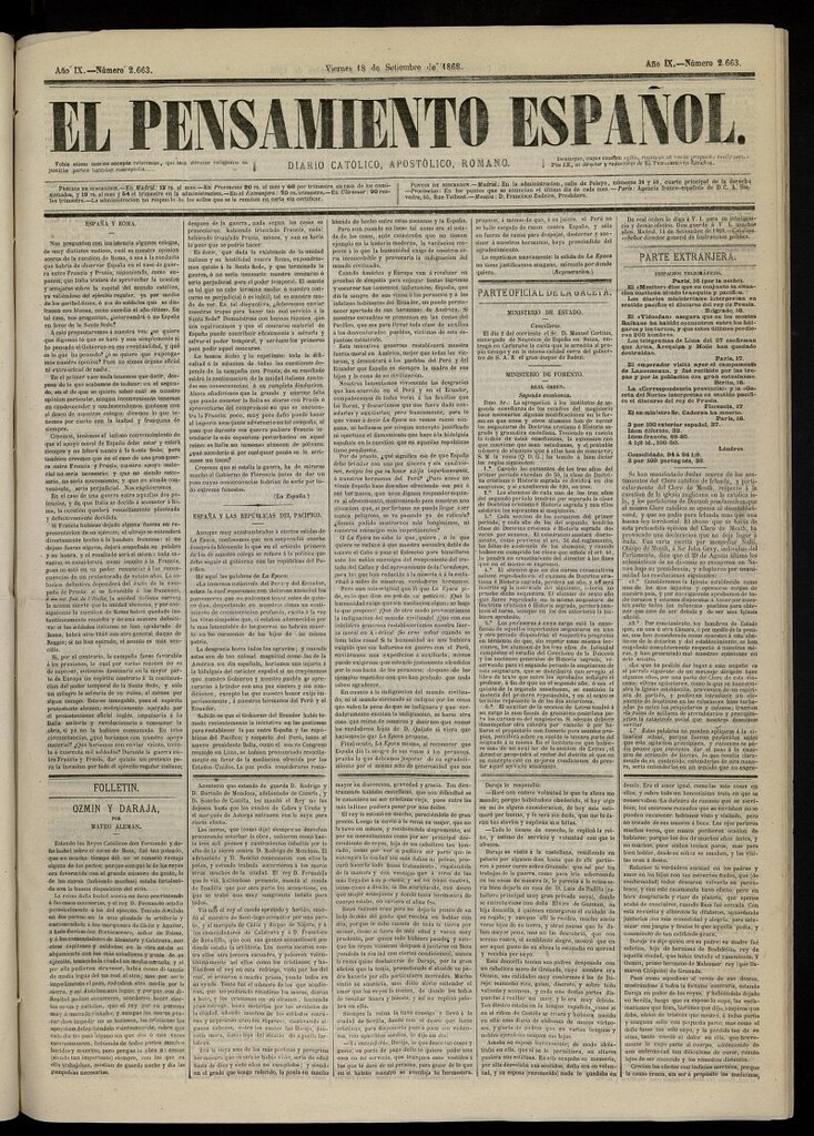 Miniatura de El Pensamiento Español del 18 de septiembre de 1868, nº 2663