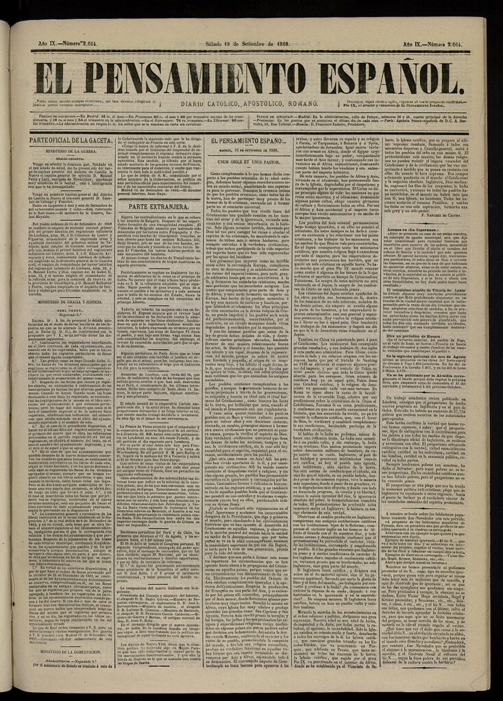 Miniatura de El Pensamiento Español del 19 de septiembre de 1868, nº 2664