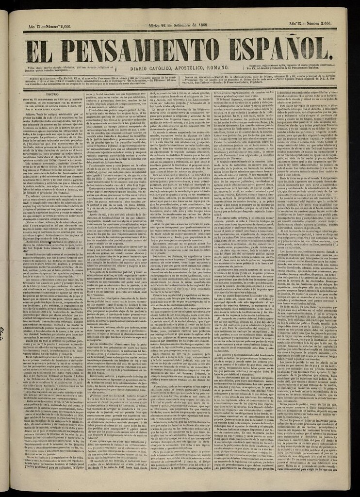 Miniatura de El Pensamiento Español del 22 de septiembre de 1868, nº 2666