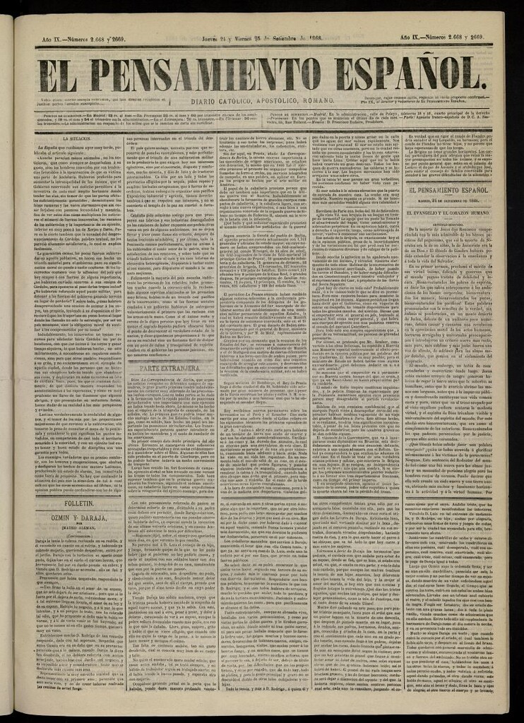Miniatura de El Pensamiento Español del 24 y 25 de septiembre de 1868, nº 2668-69