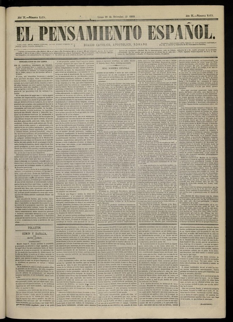 Miniatura de El Pensamiento Español del 28 de septiembre de 1868, nº 2671