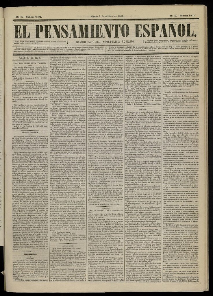 Miniatura de El Pensamiento Español del 2 de octubre de 1868, nº 2673