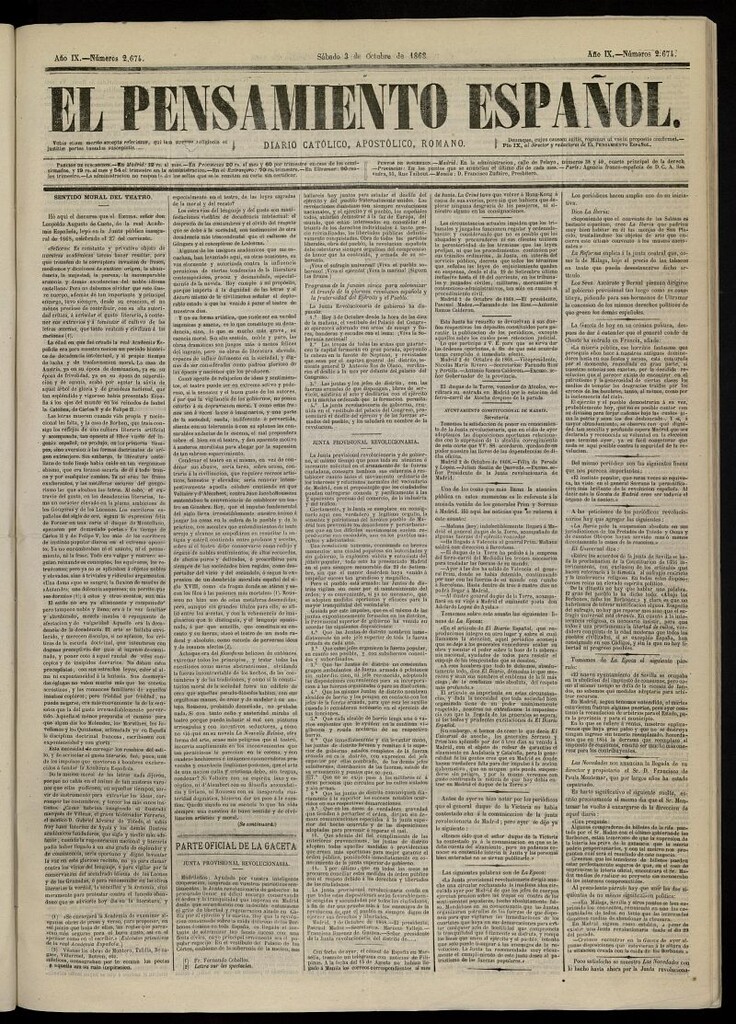 Miniatura de El Pensamiento Español del 3 de octubre de 1868, nº 2674