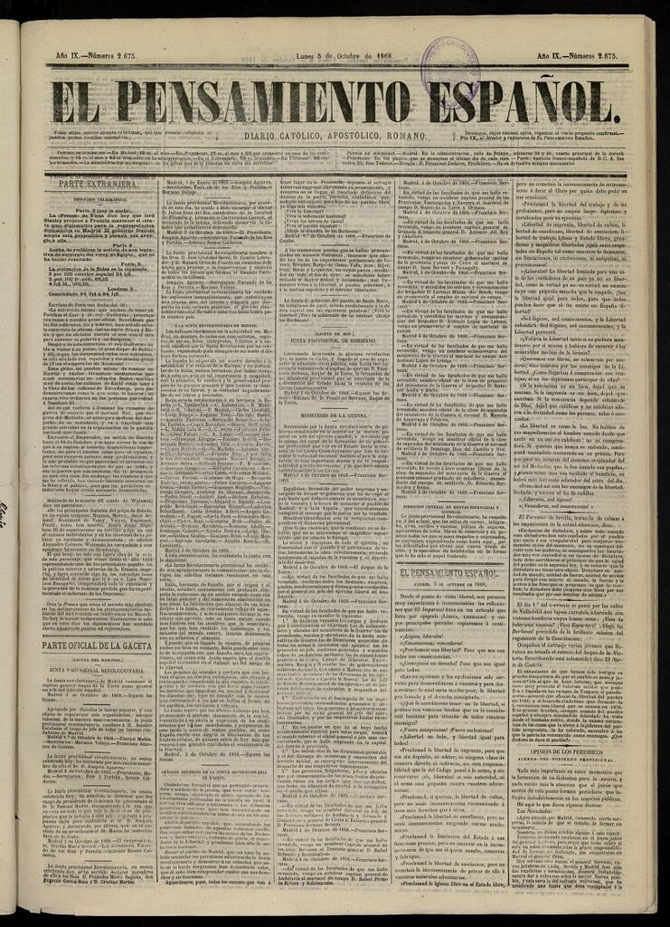 Miniatura de El Pensamiento Español del 5 de octubre de 1868, nº 2675