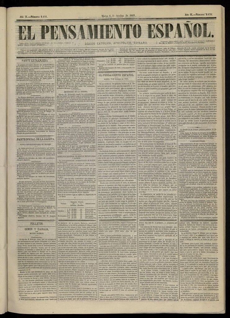 Miniatura de El Pensamiento Español del 6 de octubre de 1868, nº 2676