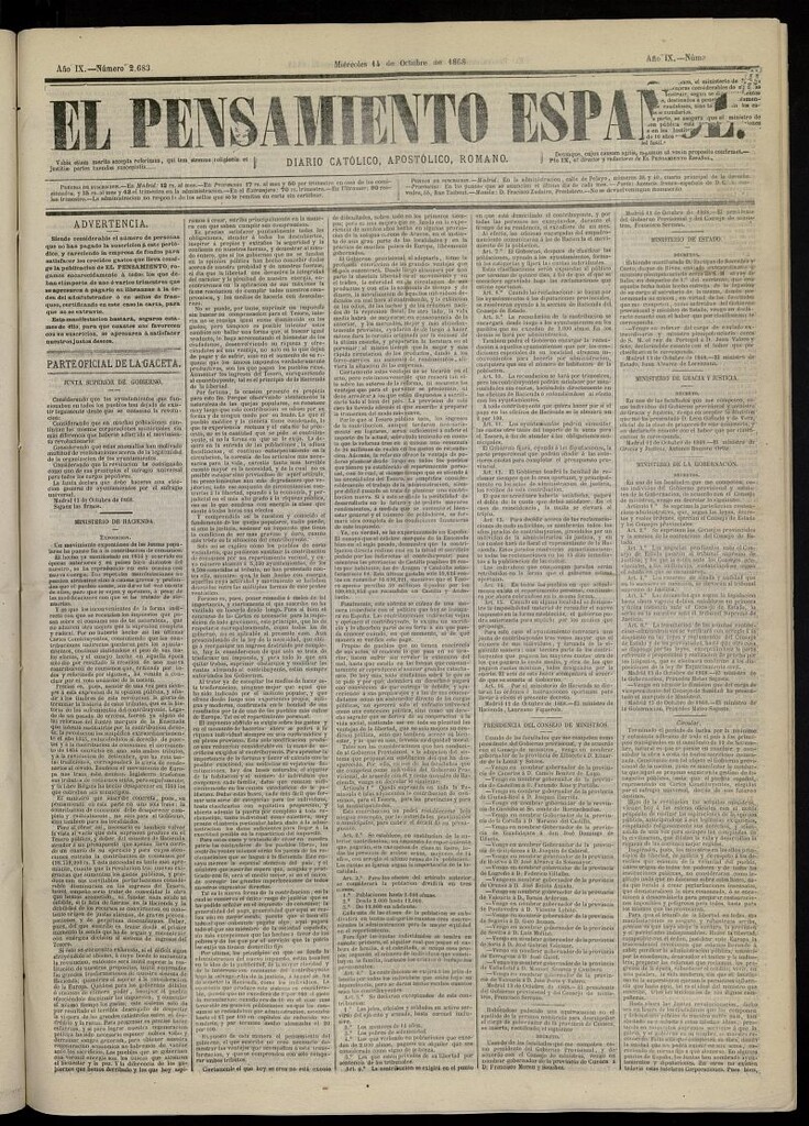 Miniatura de El Pensamiento Español del 14 de octubre de 1868, nº 2683