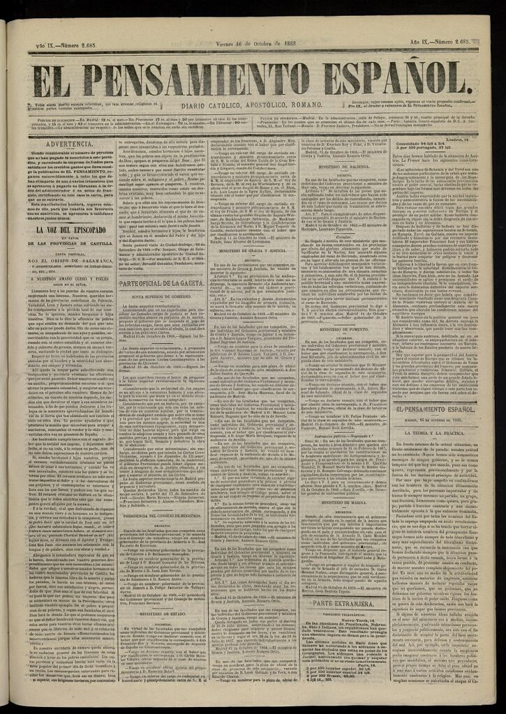 Miniatura de El Pensamiento Español del 16 de octubre de 1868, nº 2685