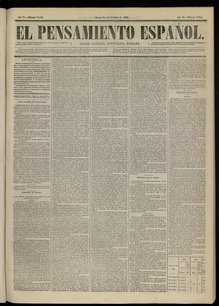 Miniatura de El Pensamiento Español del 20 de octubre de 1868, nº 2688
