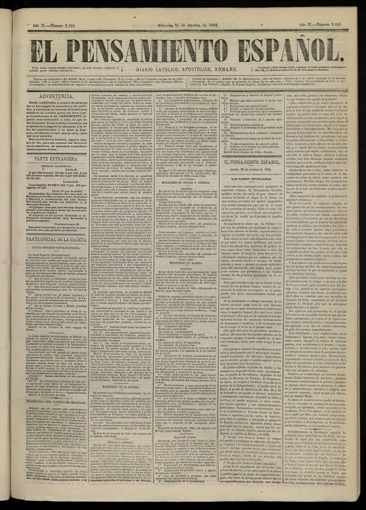 Miniatura de El Pensamiento Español del 21 de octubre de 1868, nº 2689