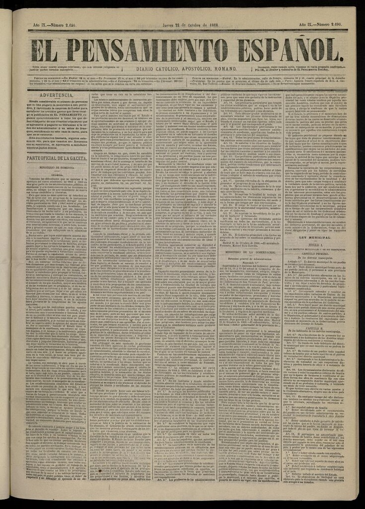 Miniatura de El Pensamiento Español del 22 de octubre de 1868, nº 2690
