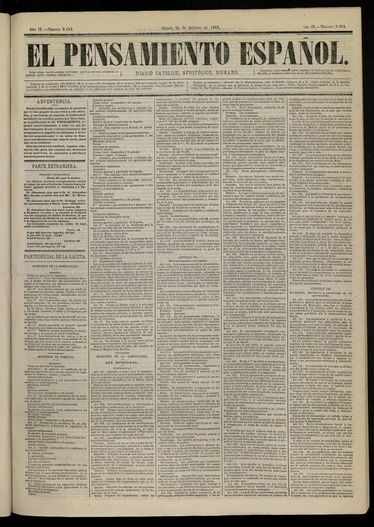 Miniatura de El Pensamiento Español del 24 de octubre de 1868, nº 2692
