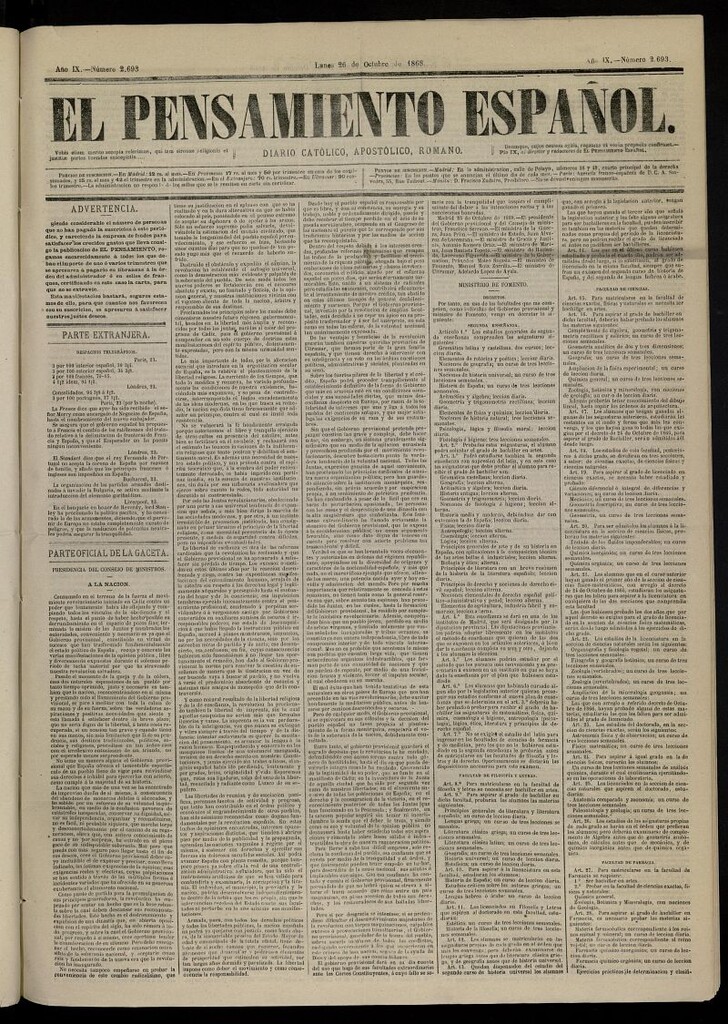 Miniatura de El Pensamiento Español del 26 de octubre de 1868, nº 2693