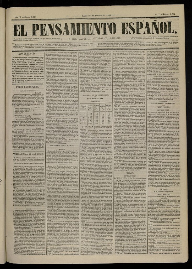 Miniatura de El Pensamiento Español del 27 de octubre de 1868, nº 2694