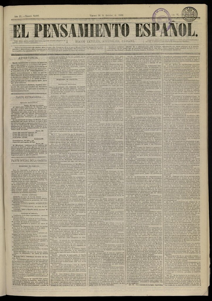 Miniatura de El Pensamiento Español del 30 de octubre de 1868, nº 2697