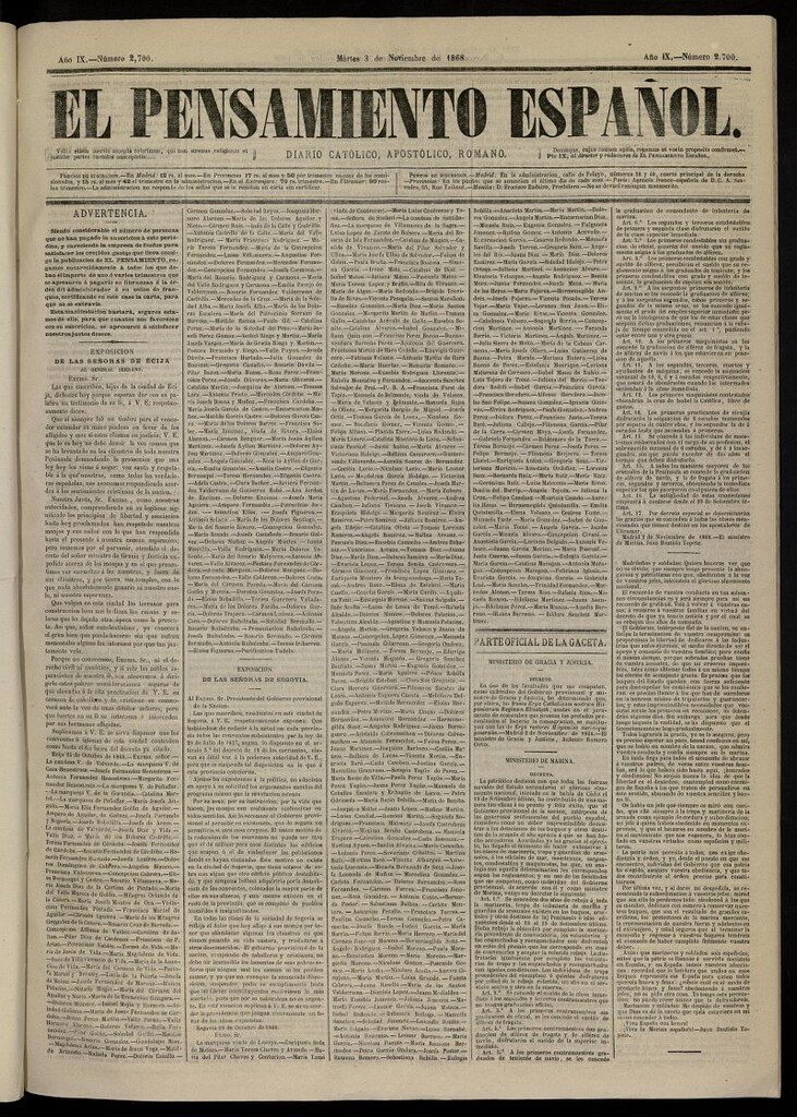 Miniatura de El Pensamiento Español del 3 de noviembre de 1868, nº 2700