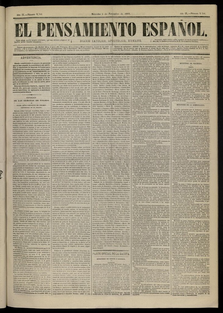 Miniatura de El Pensamiento Español del 4 de noviembre de 1868, nº 2701